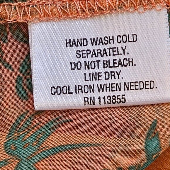 Bar III Sheer Peach Sleeveless Top Women M Btn Loop Close Green Palm Trees NEW - Picture 9 of 9